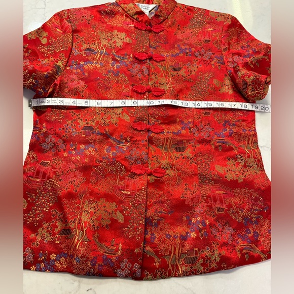 Richness FashionRed Satin Feeling Brocade Chinese Blouse Size Large - Picture 3 of 8